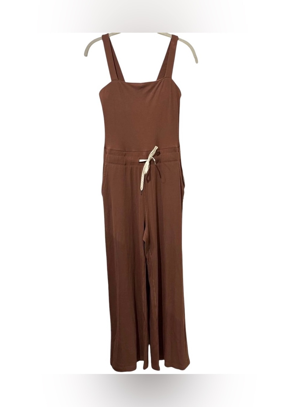 VUORI Pose Mudra Jumpsuit Wide Leg Ribbed Waist Drawstring Hazelnut Brown - Picture 7 of 8